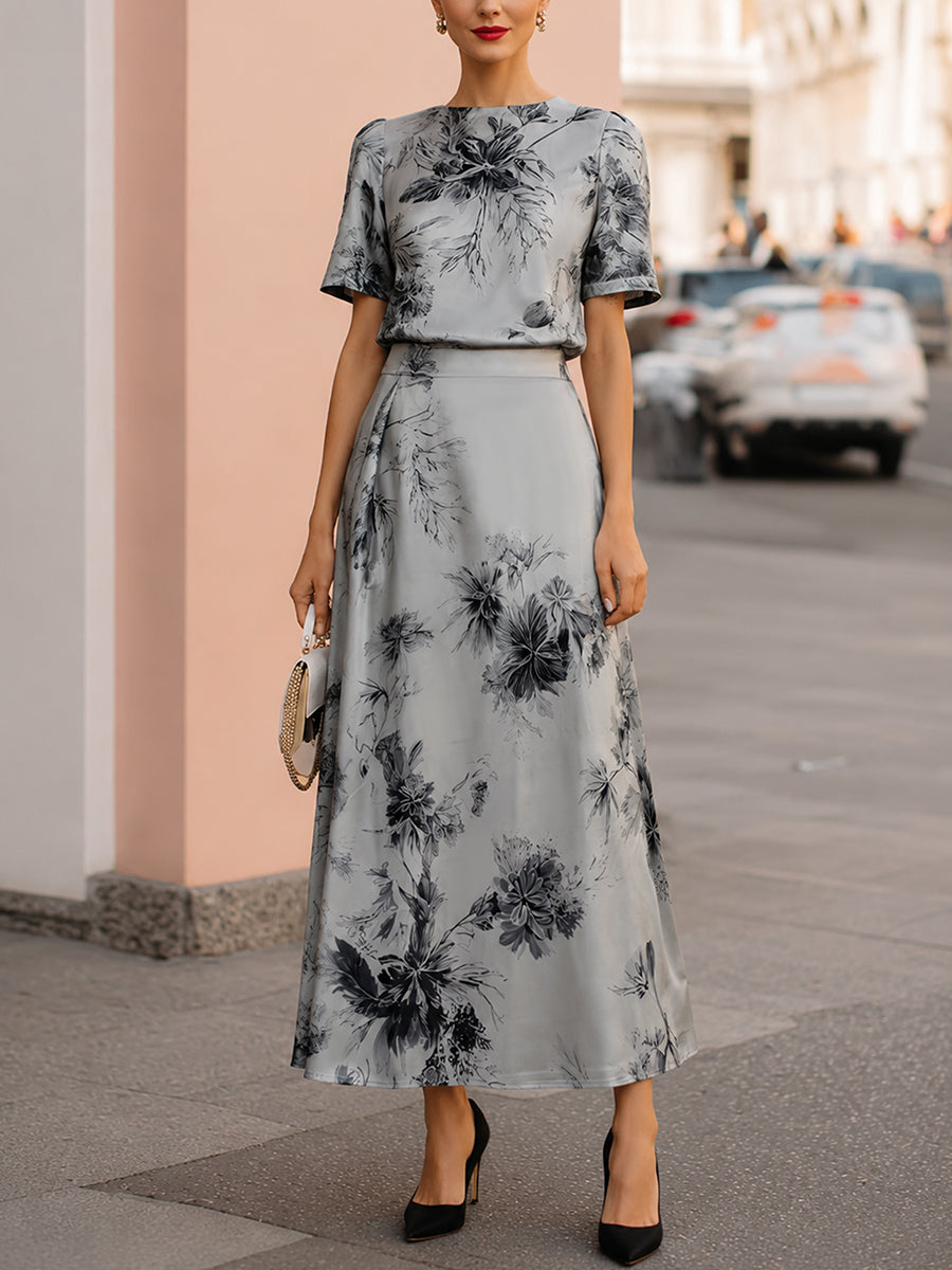 Grey Silver-Grey Floral Printed Two-Piece Maxi Co-ord – Whitemore & Daughters