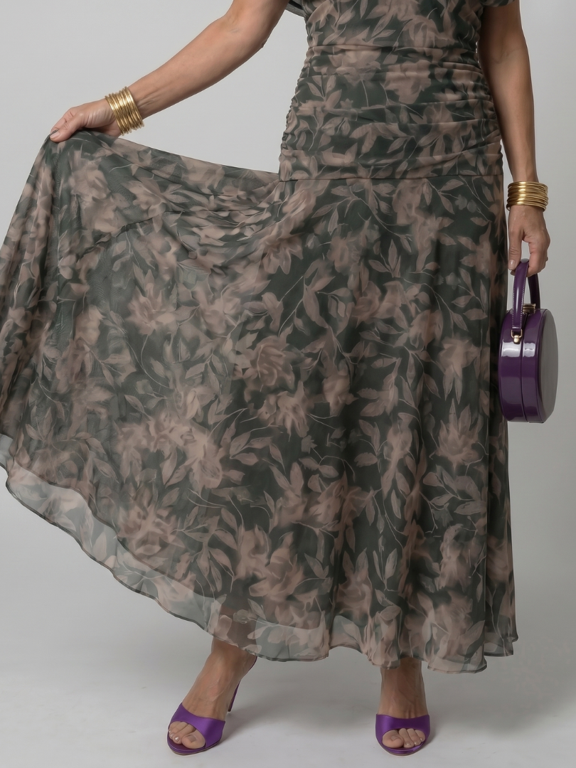 Whitemore & Daughters - Calen Maxi Dress: Off-Shoulder V-Neck Dress with Flutter Sleeves in Floral Print