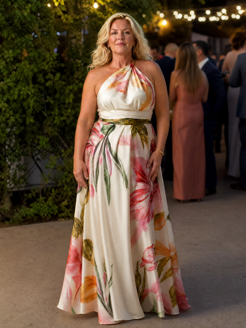 Whitemore & Daughters - Amiel Maxi Dress: One-Shoulder Dress with Sash Belt in Floral Print