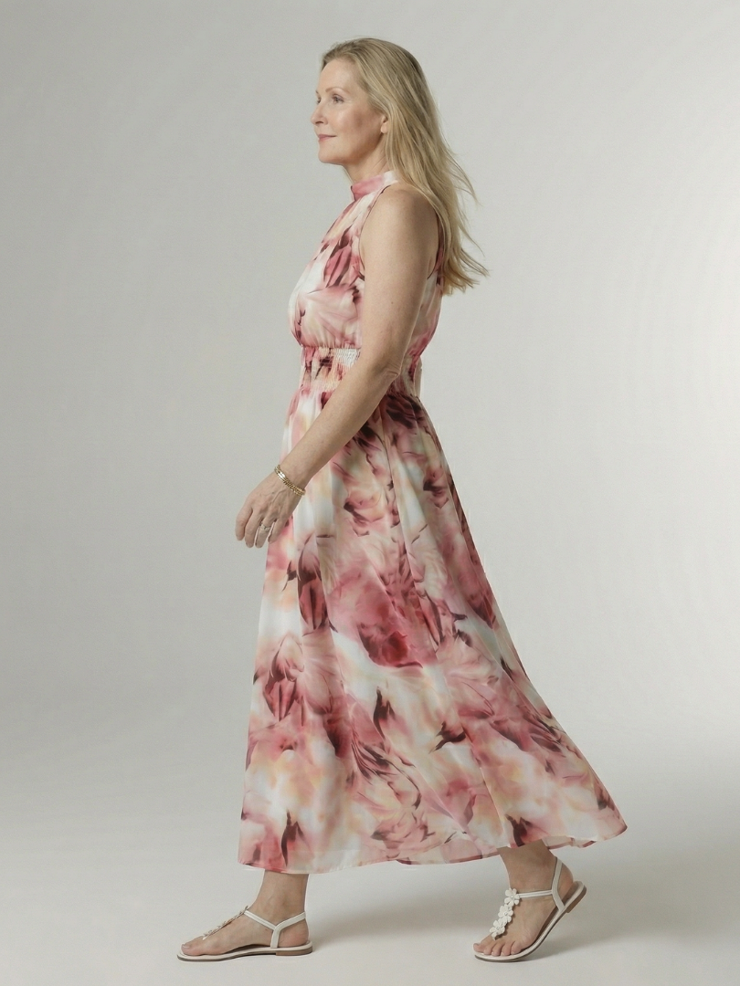 Whitemore & Daughters - Sylin Maxi Dress: Halter-Neck Dress with Gathered Waist in Watercolor Print