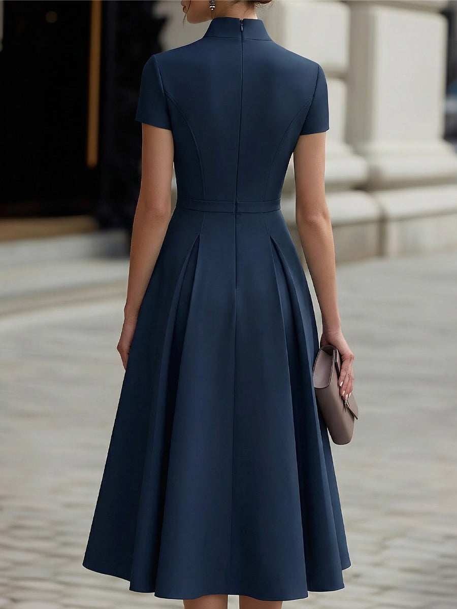 Whitemore & Daughters - Midi Dress: High-Neck A-Line Dress with Zip-Front Detail
