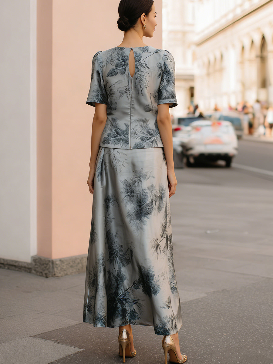Grey Silver-Grey Floral Printed Two-Piece Maxi Co-ord – Whitemore & Daughters