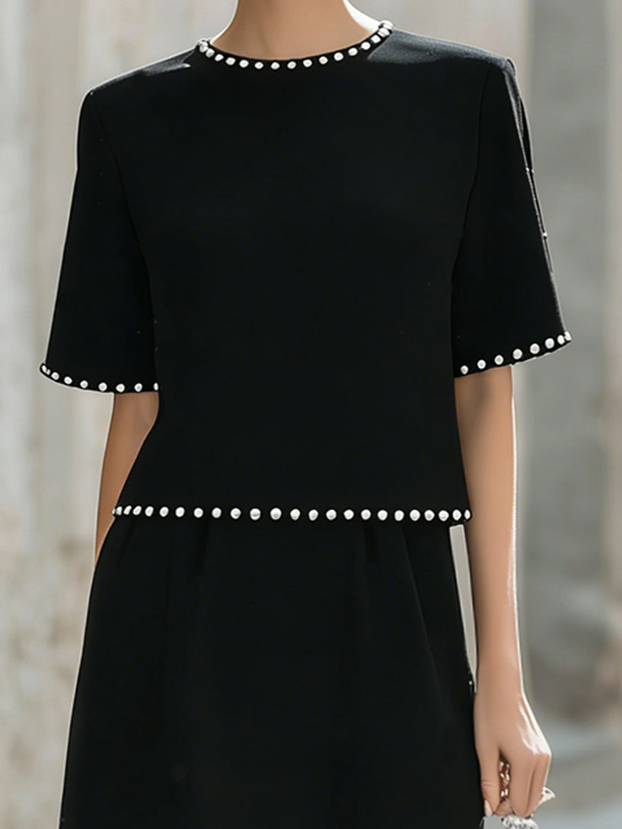 Black Elegant Pearl-Trimmed Midi Skirt Co-ord – Whitemore & Daughters