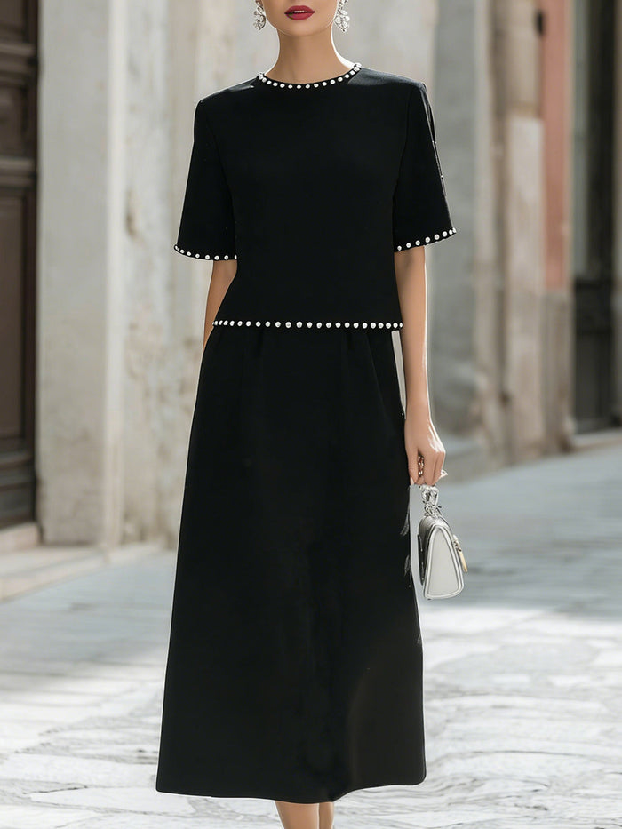 Black Elegant Pearl-Trimmed Midi Skirt Co-ord – Whitemore & Daughters
