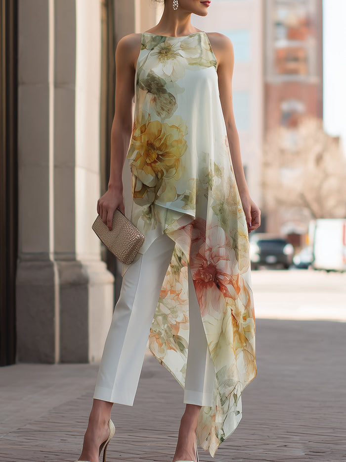White Sheer Floral Asymmetric Overlay Co-ord – Whitemore & Daughters