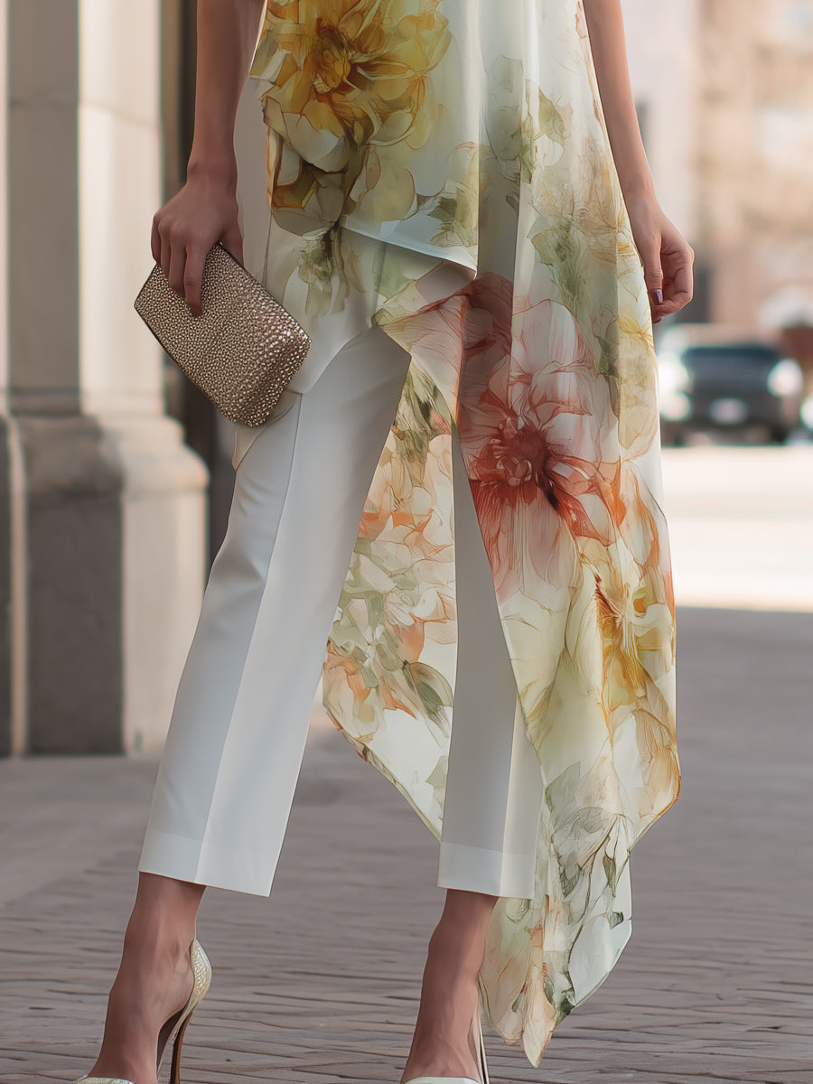 White Sheer Floral Asymmetric Overlay Co-ord – Whitemore & Daughters