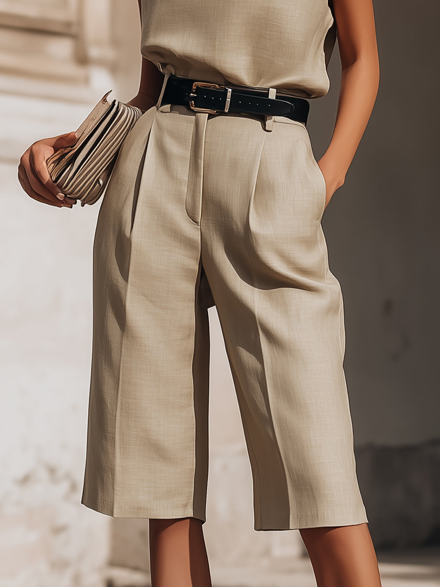 Khaki Minimalist Structured Sleeveless Top and Tailored Bermuda Shorts Set Co-ord – Whitemore & Daughters