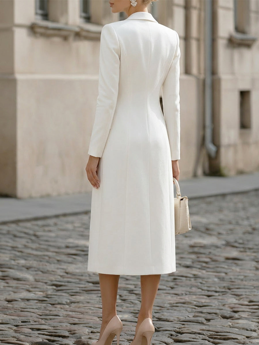 White Notched Lapel Long Blazer & Strapless Tube Bodycon Midi Dress Two-Piece Set – Whitemore & Daughters