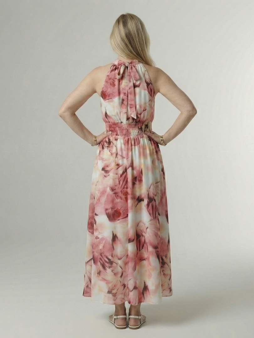 Whitemore & Daughters - Sylin Maxi Dress: Halter-Neck Dress with Gathered Waist in Watercolor Print