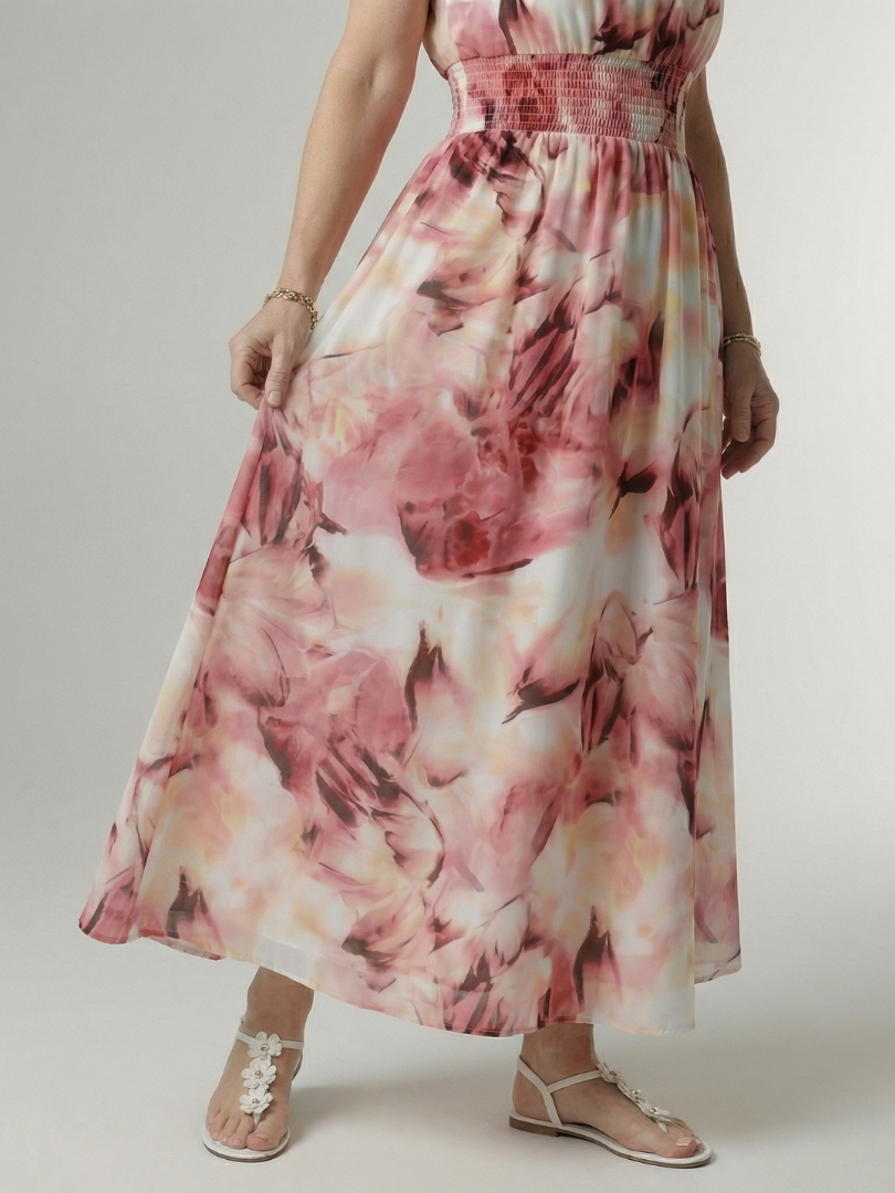 Whitemore & Daughters - Sylin Maxi Dress: Halter-Neck Dress with Gathered Waist in Watercolor Print