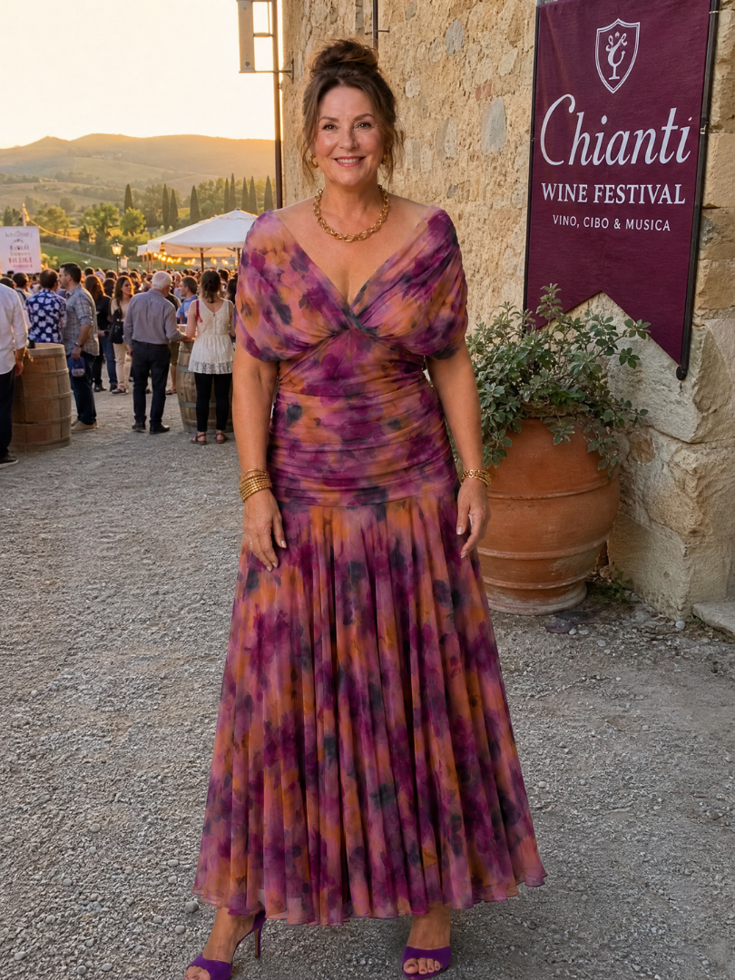Whitemore & Daughters - Calen Maxi Dress: Off-Shoulder V-Neck Dress with Flutter Sleeves in Floral Print