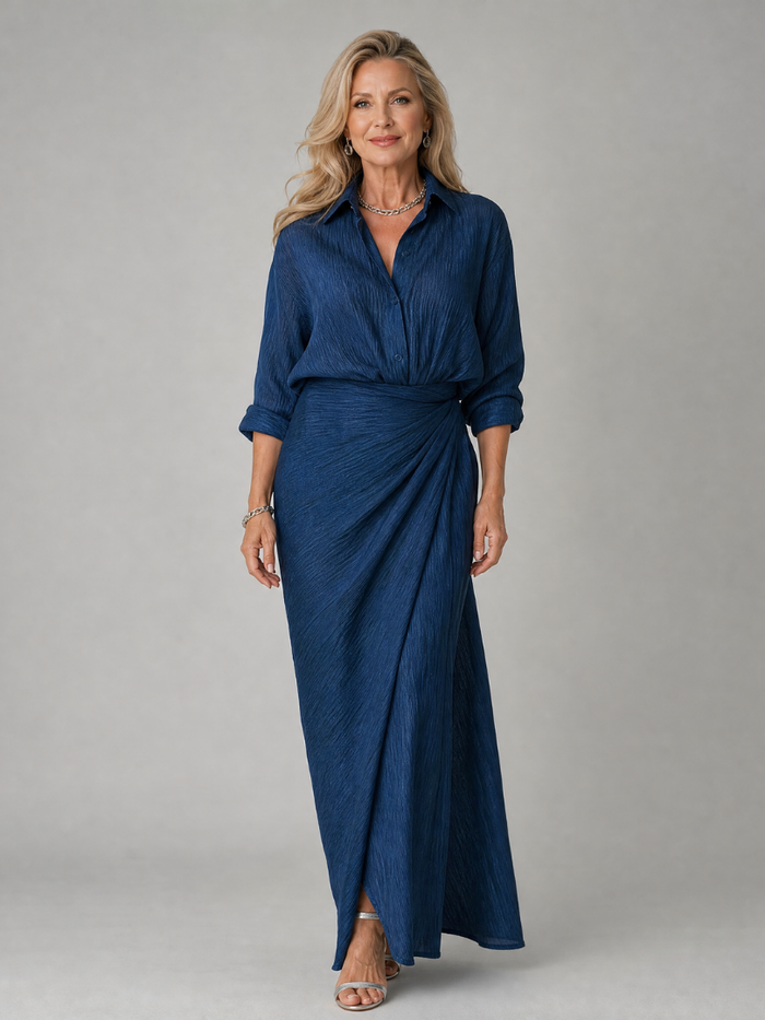 Whitemore & Daughters - Mirque Maxi Dress: Wrap-Front Shirt Dress with Long Sleeves