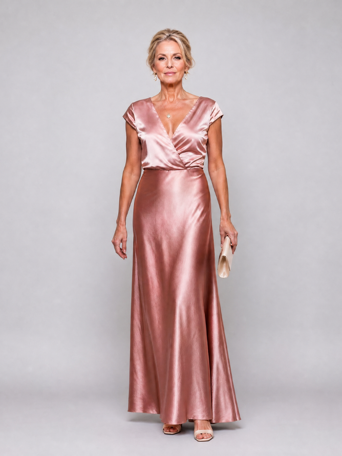 Whitemore & Daughters - Samouse Maxi Dress: Wrap V-Neck Dress with Cap Sleeves