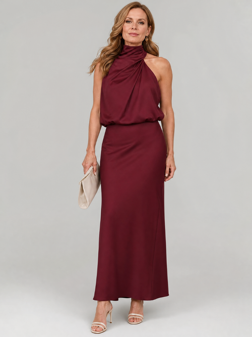 Whitemore & Daughters - Nopal Maxi Dress: Halter-Neck Draped Dress with Blouson Bodice