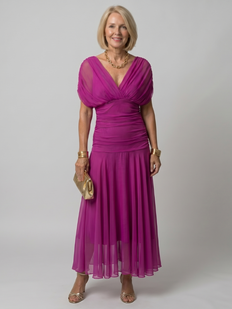 Whitemore & Daughters - Calen Maxi Dress: Off-Shoulder V-Neck Dress with Flutter Sleeves in Floral Print