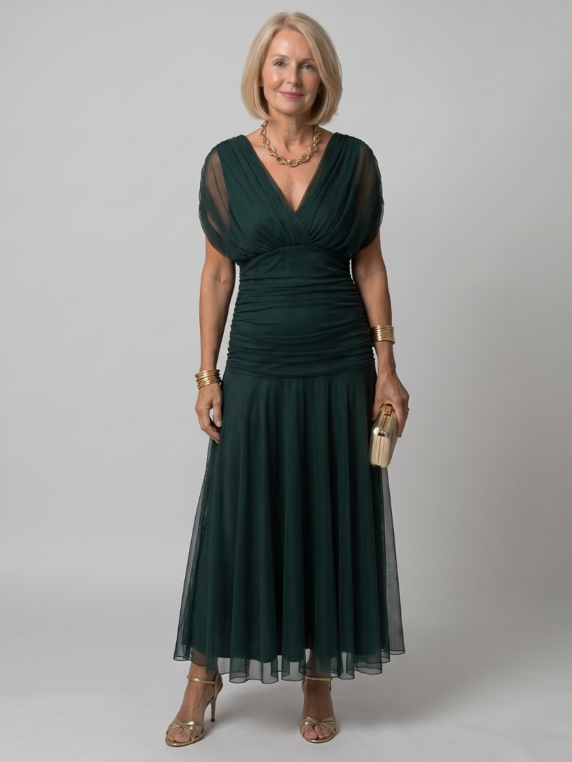 Whitemore & Daughters - Calen Maxi Dress: Off-Shoulder V-Neck Dress with Flutter Sleeves in Floral Print