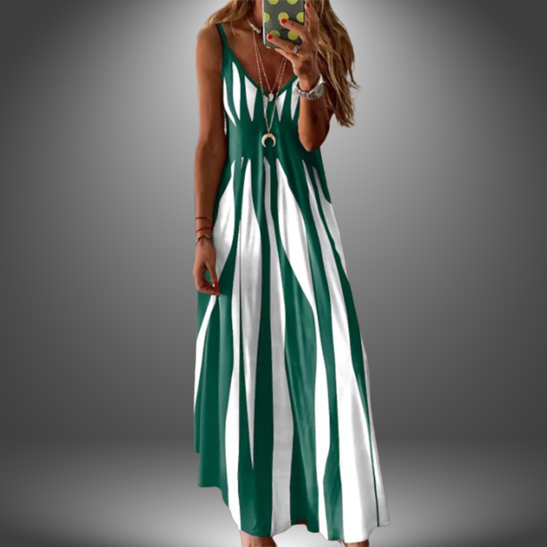 Whitemore & Daughters - Angela Maxi Dress: V-Neck Strappy Dress in Striped Print