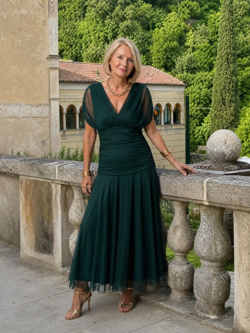 Whitemore & Daughters - Calen Maxi Dress: Off-Shoulder V-Neck Dress with Flutter Sleeves in Floral Print