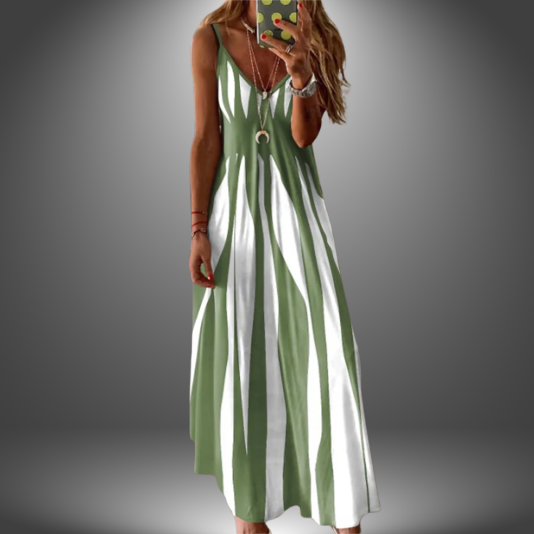 Whitemore & Daughters - Angela Maxi Dress: V-Neck Strappy Dress in Striped Print