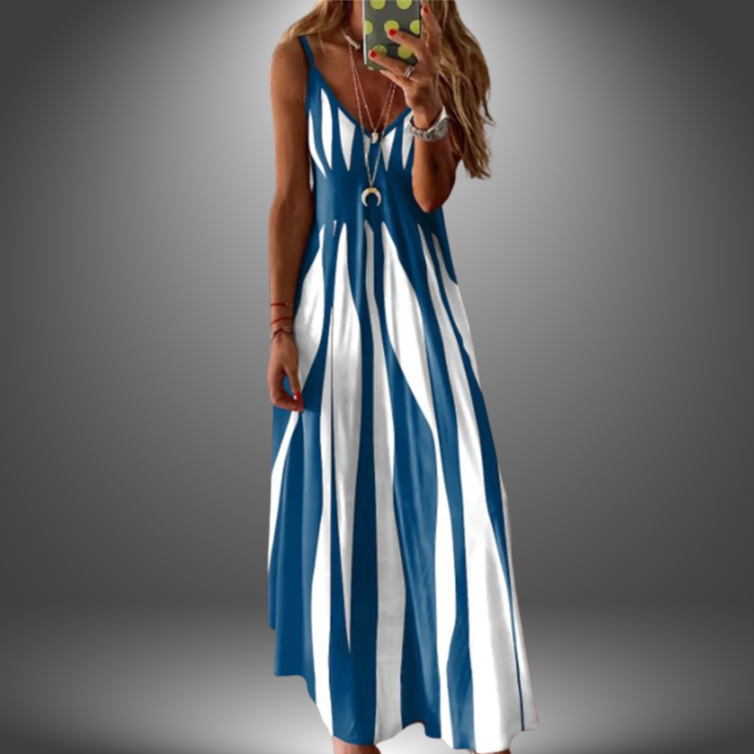 Whitemore & Daughters - Angela Maxi Dress: V-Neck Strappy Dress in Striped Print
