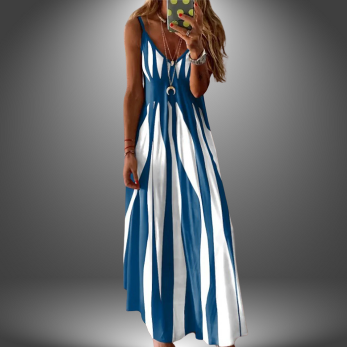 Whitemore & Daughters - Angela Maxi Dress: V-Neck Strappy Dress in Striped Print