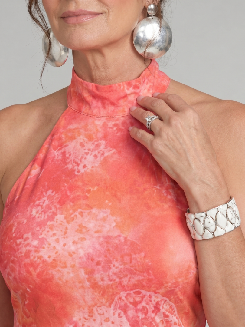 Whitemore & Daughters - Coraline Maxi Dress: Halter-Neck Dress with Sleeveless Fitted Silhouette in Watercolor Print
