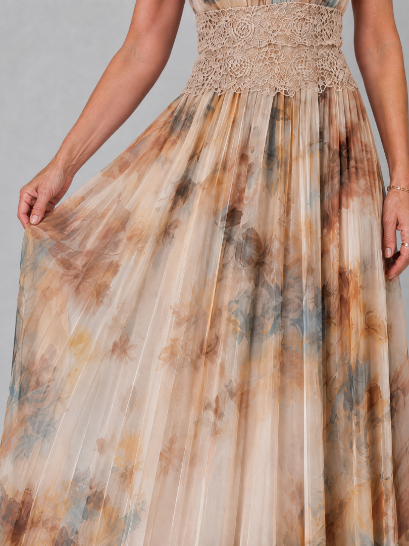 Whitemore & Daughters - Elavenue Maxi Dress: Halter-Neck Dress with Lace Waist Detail in Watercolor Print