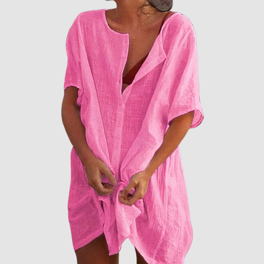 Whitemore & Daughters - Kensley Mini Dress: V-Neck Dress with Short Sleeves and Tie-Front Detail