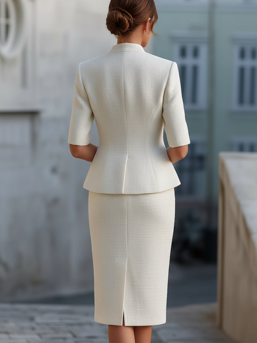 White Tweed Peplum Blazer & Midi Skirt Co-ord – Whitemore & Daughters