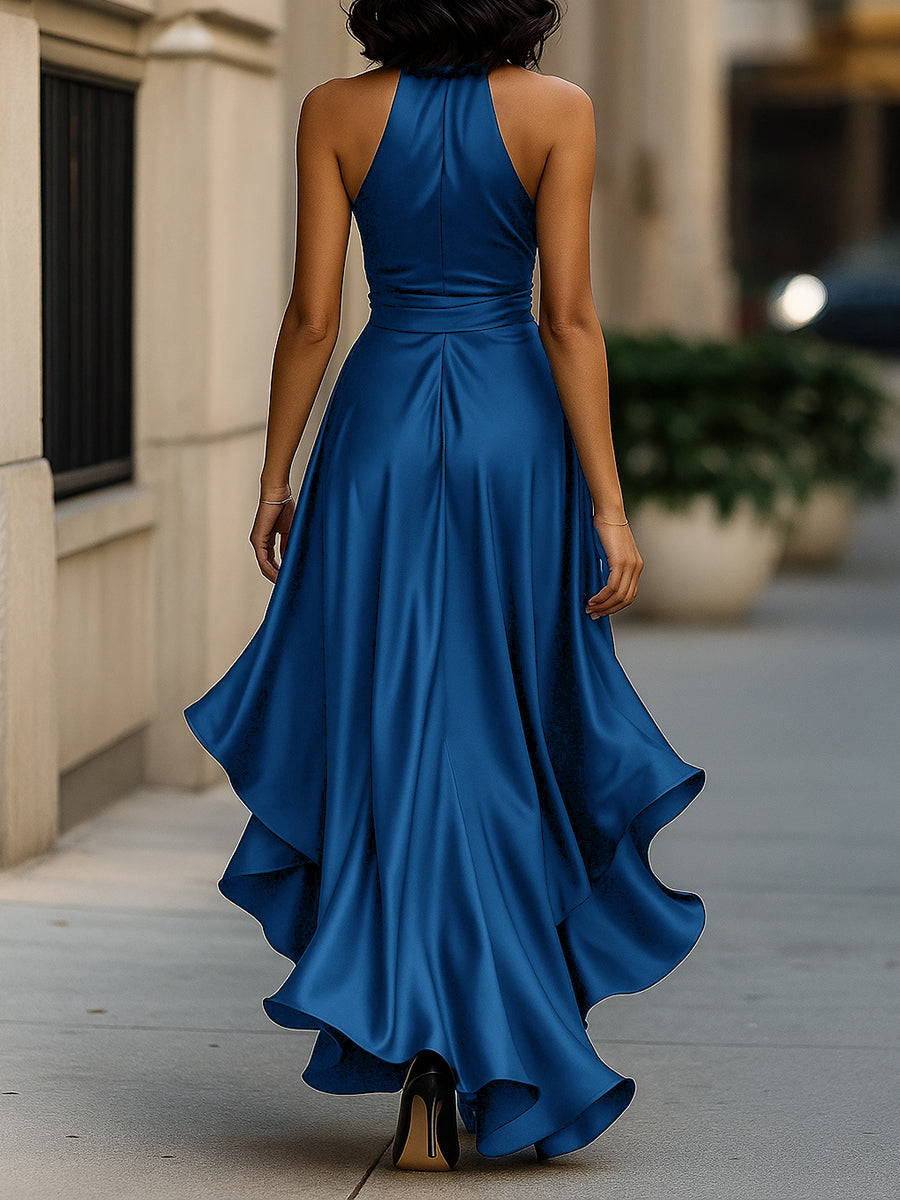 Whitemore & Daughters - Gown: Halter-Neck Satin Dress with Front Slit