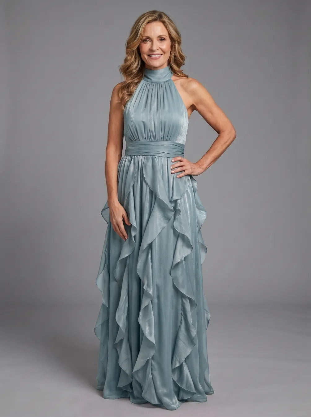Whitemore & Daughters - Orea Maxi Dress: Halter-Neck Dress with Cascading Ruffle Detail