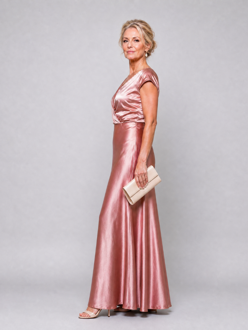 Whitemore & Daughters - Samouse Maxi Dress: Wrap V-Neck Dress with Cap Sleeves