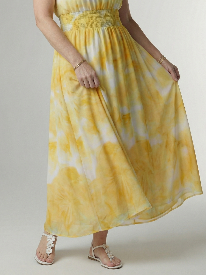 Whitemore & Daughters - Sylin Maxi Dress: Halter-Neck Dress with Gathered Waist in Watercolor Print