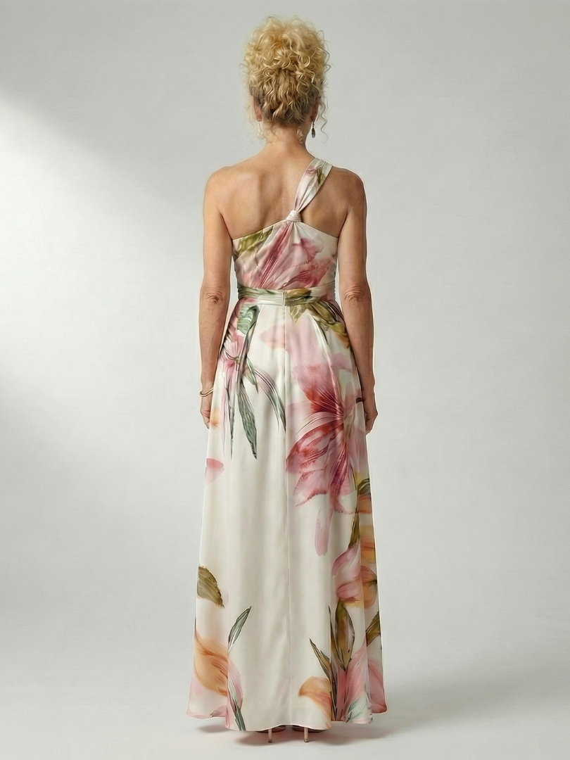 Whitemore & Daughters - Amiel Maxi Dress: One-Shoulder Dress with Sash Belt in Floral Print