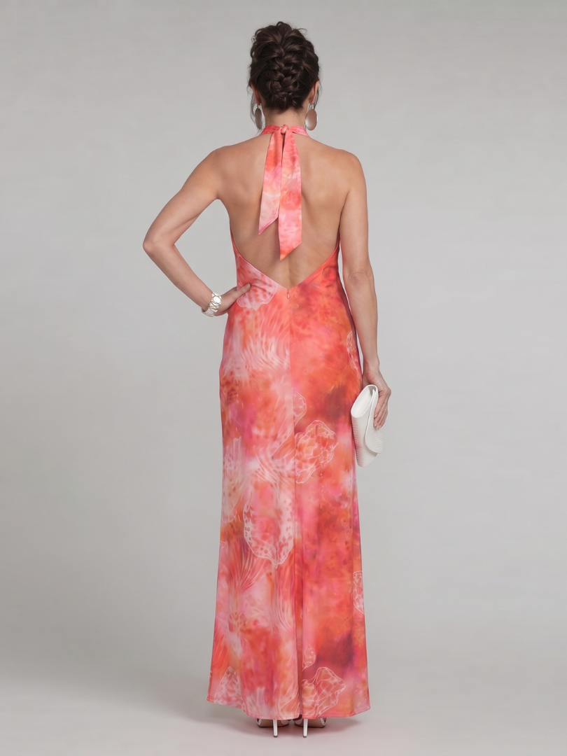 Whitemore & Daughters - Coraline Maxi Dress: Halter-Neck Dress with Sleeveless Fitted Silhouette in Watercolor Print