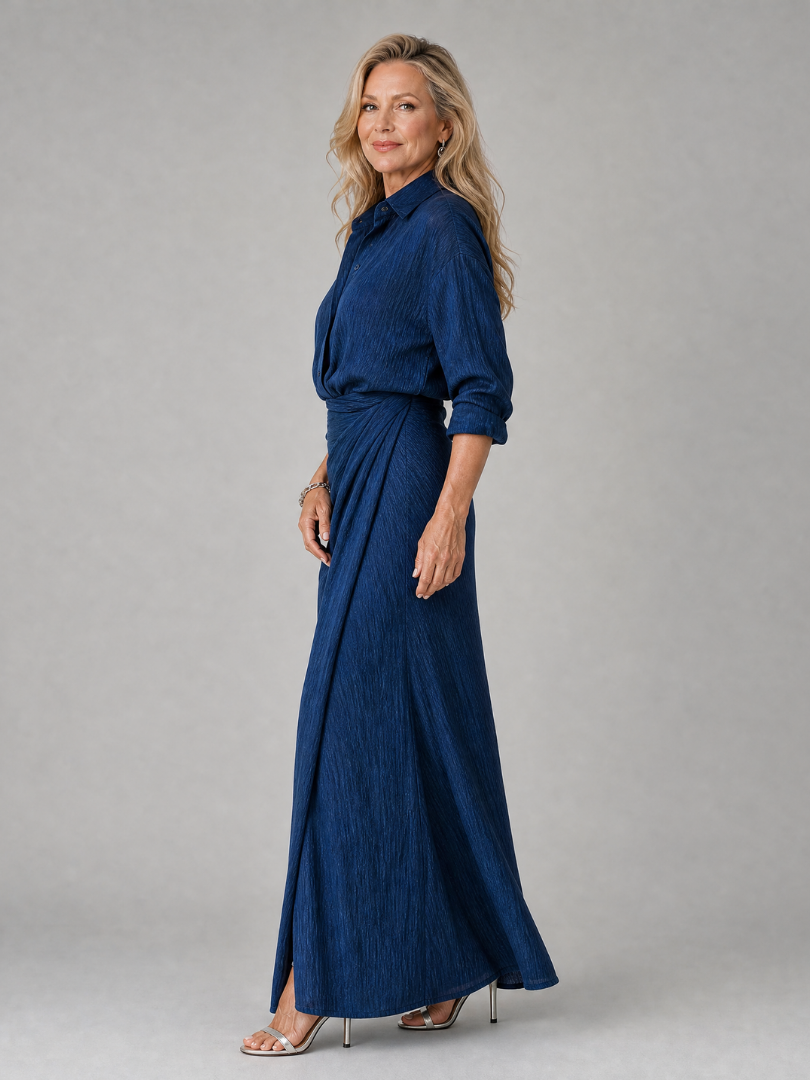 Whitemore & Daughters - Mirque Maxi Dress: Wrap-Front Shirt Dress with Long Sleeves