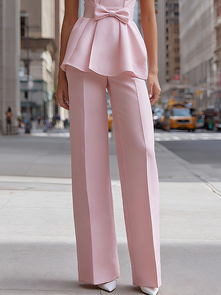 Pink Strapless Peplum Bow Top & Tailored Pants Co-ord – Whitemore & Daughters