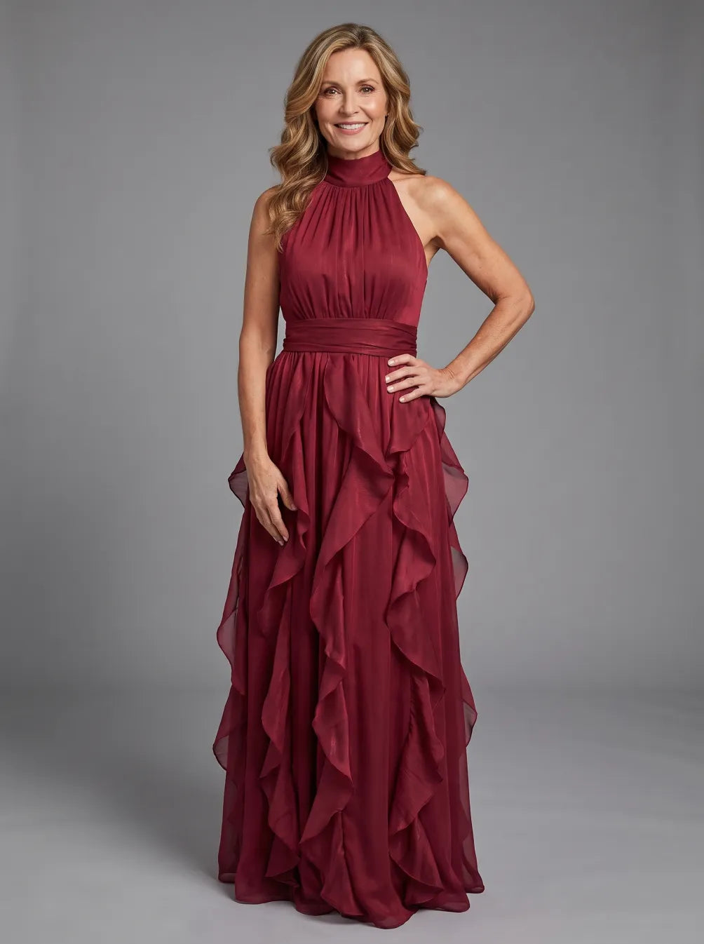 Whitemore & Daughters - Orea Maxi Dress: Halter-Neck Dress with Cascading Ruffle Detail