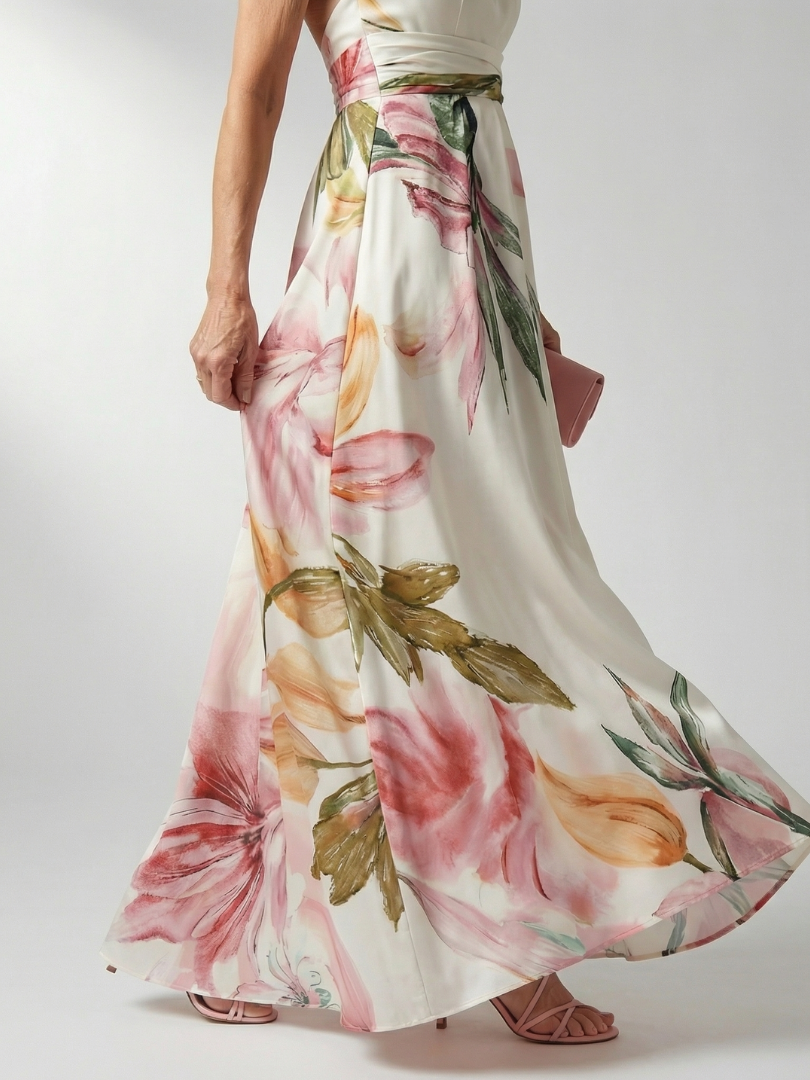 Whitemore & Daughters - Amiel Maxi Dress: One-Shoulder Dress with Sash Belt in Floral Print