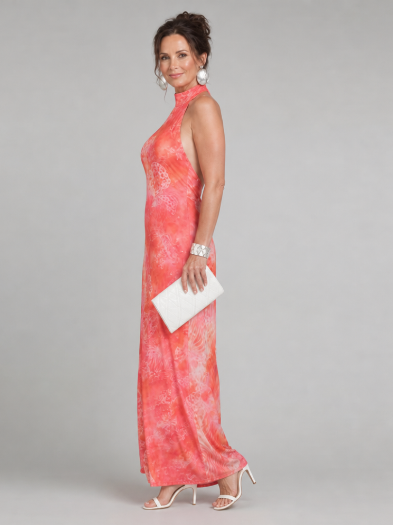Whitemore & Daughters - Coraline Maxi Dress: Halter-Neck Dress with Sleeveless Fitted Silhouette in Watercolor Print