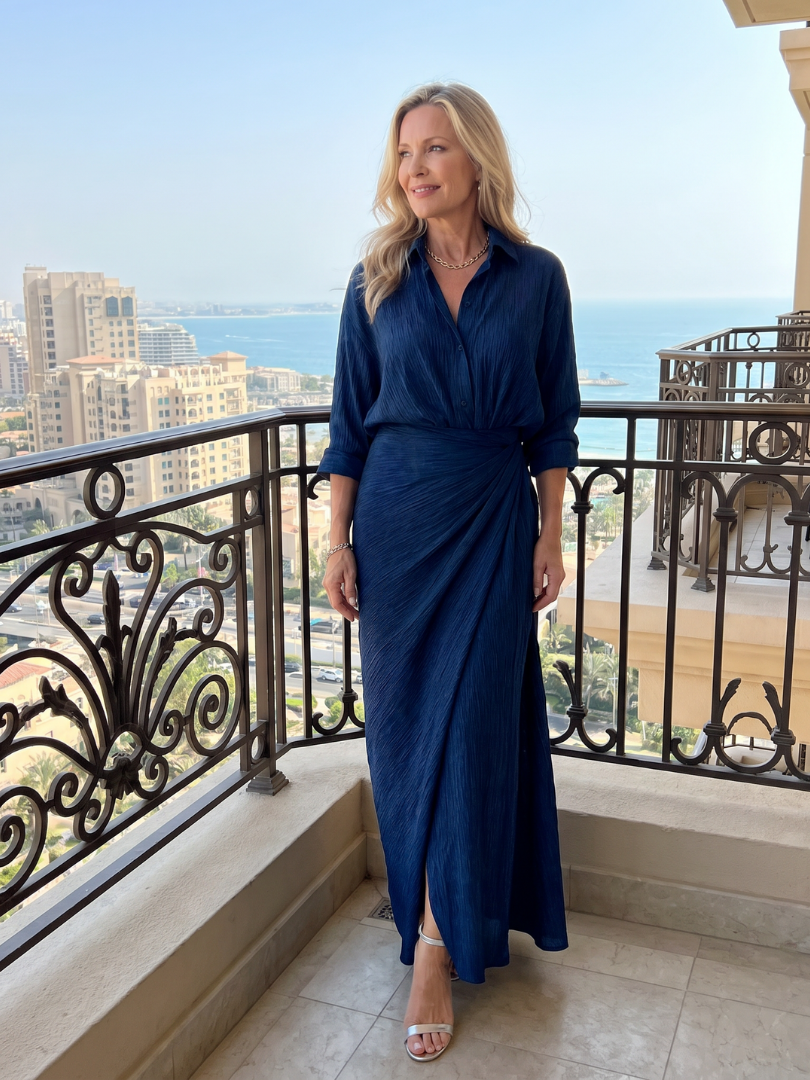 Whitemore & Daughters - Mirque Maxi Dress: Wrap-Front Shirt Dress with Long Sleeves