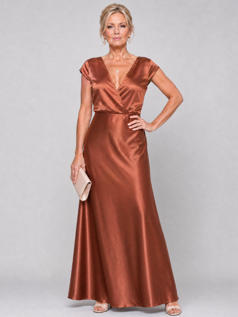 Whitemore & Daughters - Samouse Maxi Dress: Wrap V-Neck Dress with Cap Sleeves
