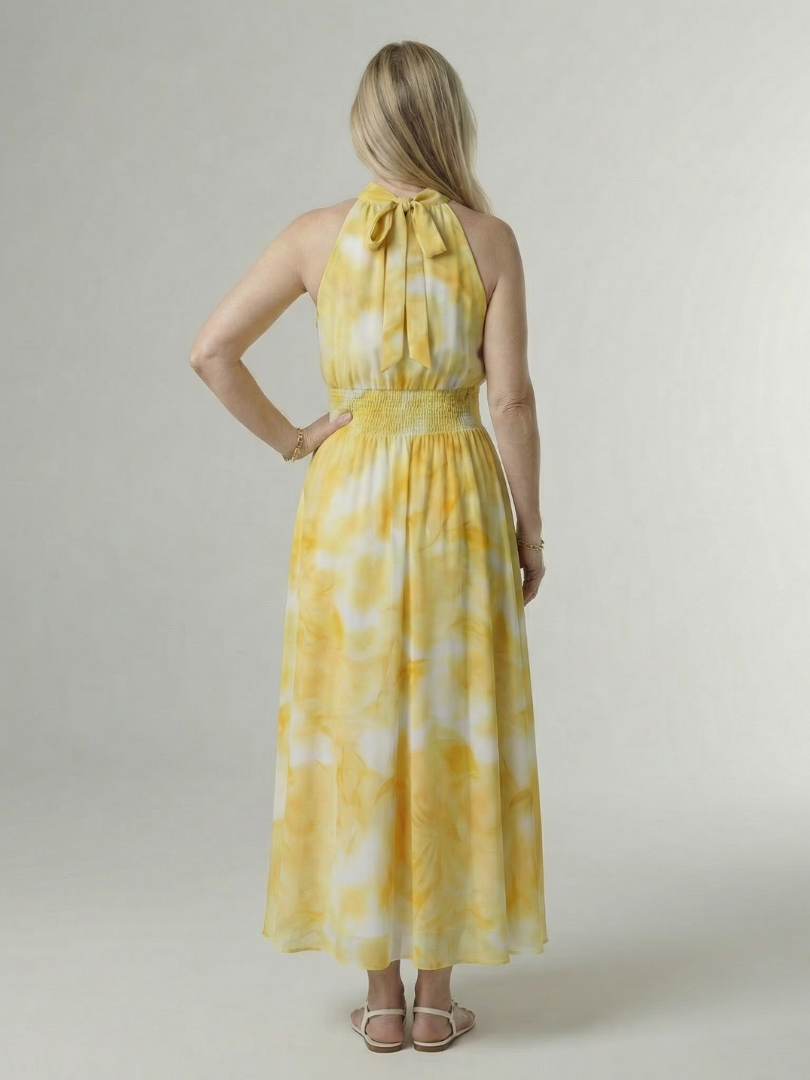 Whitemore & Daughters - Sylin Maxi Dress: Halter-Neck Dress with Gathered Waist in Watercolor Print