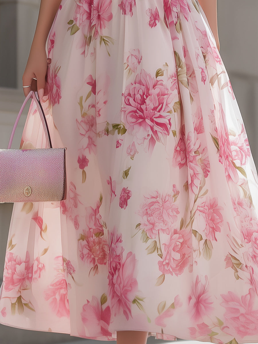 Whitemore & Daughters - Midi Dress: One-Shoulder Belted Dress in Floral Print
