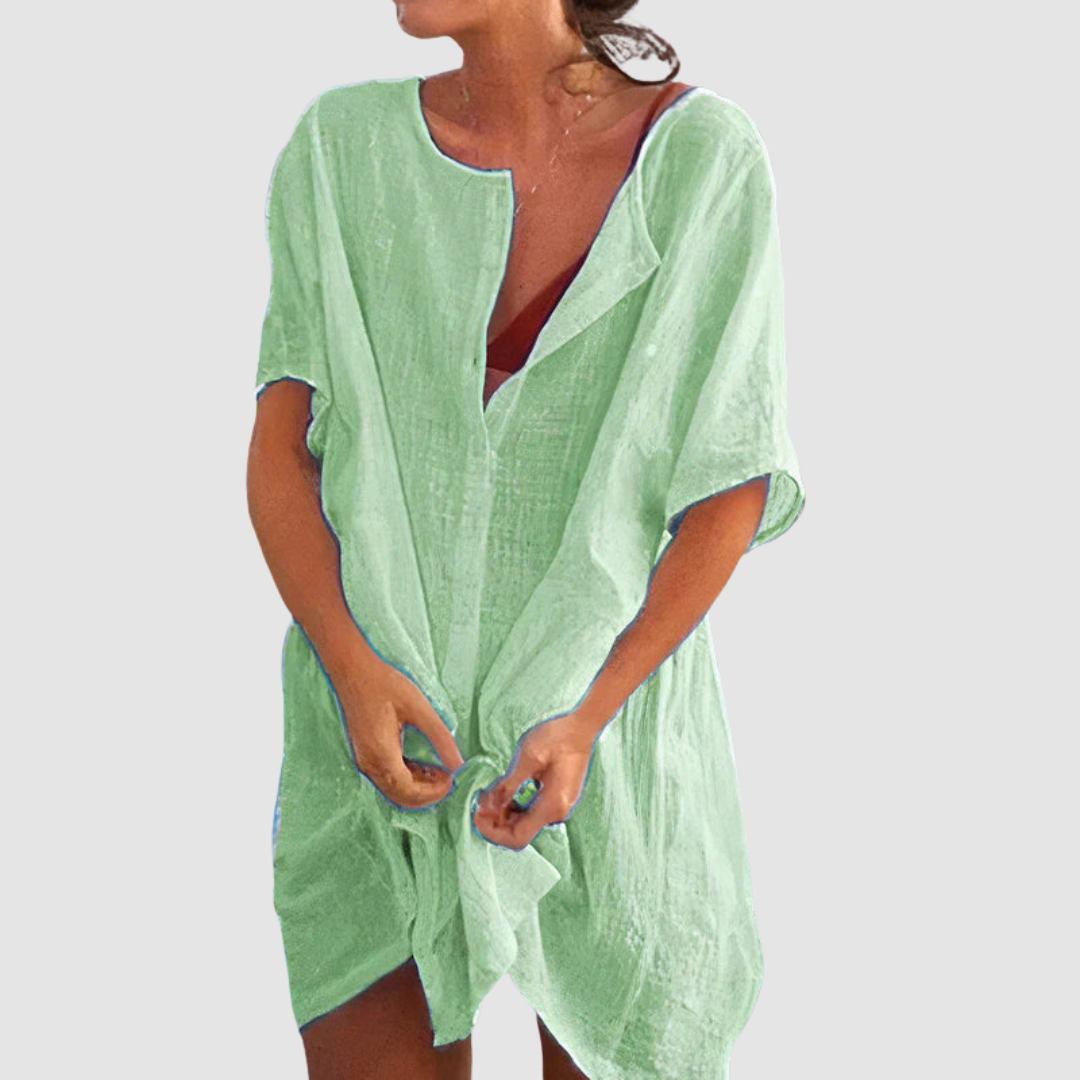 Whitemore & Daughters - Kensley Mini Dress: V-Neck Dress with Short Sleeves and Tie-Front Detail