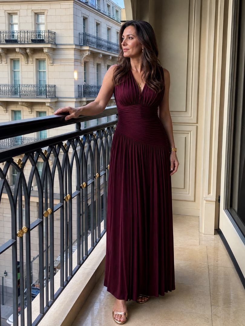 Whitemore & Daughters - Lemar Gown: V-Neck Dress with Ruched Waist