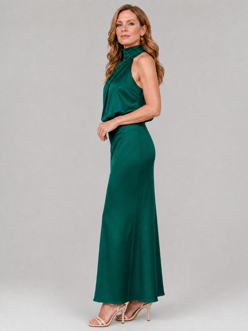 Whitemore & Daughters - Nopal Maxi Dress: Halter-Neck Draped Dress with Blouson Bodice