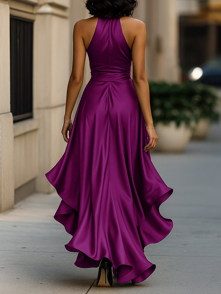 Whitemore & Daughters - Gown: Halter-Neck Satin Dress with Front Slit