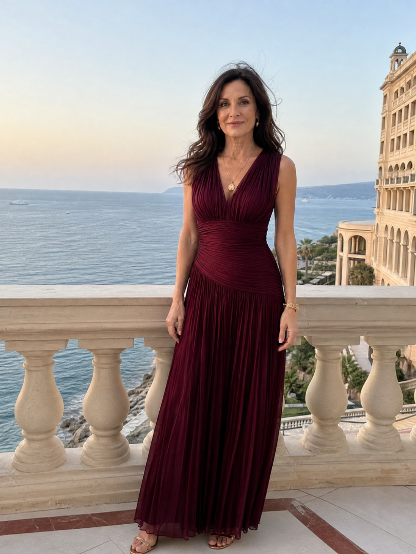 Whitemore & Daughters - Lemar Gown: V-Neck Dress with Ruched Waist