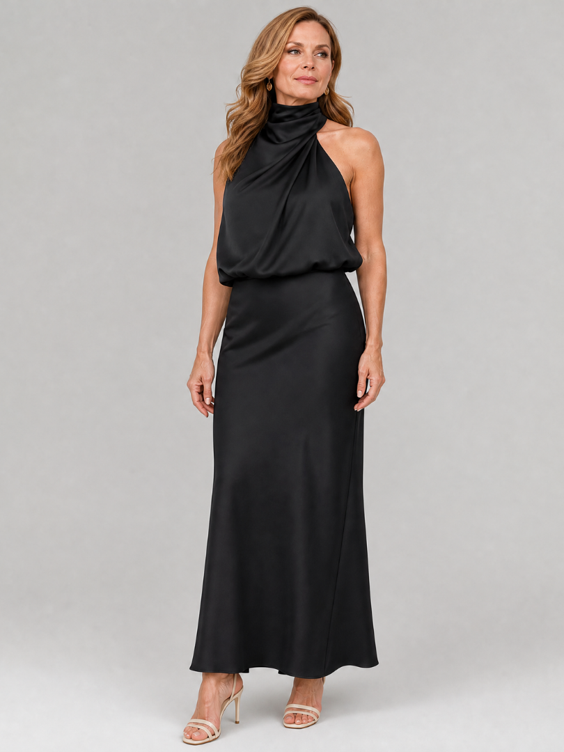 Whitemore & Daughters - Nopal Maxi Dress: Halter-Neck Draped Dress with Blouson Bodice